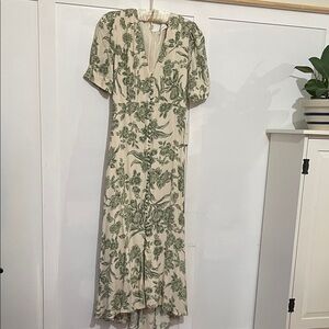 Bohme Cream and Green Floral Midi Dress